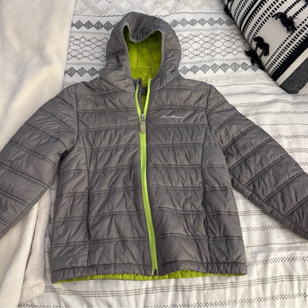 Eddie Bauer Kids Gray and Lime Puffer Jacket